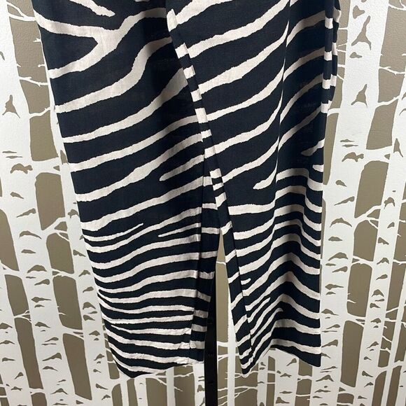 Linen Blend Zebra Print High Rise Paper Bag Waist Tapered Cropped Pants NEW 6 - Picture 3 of 9